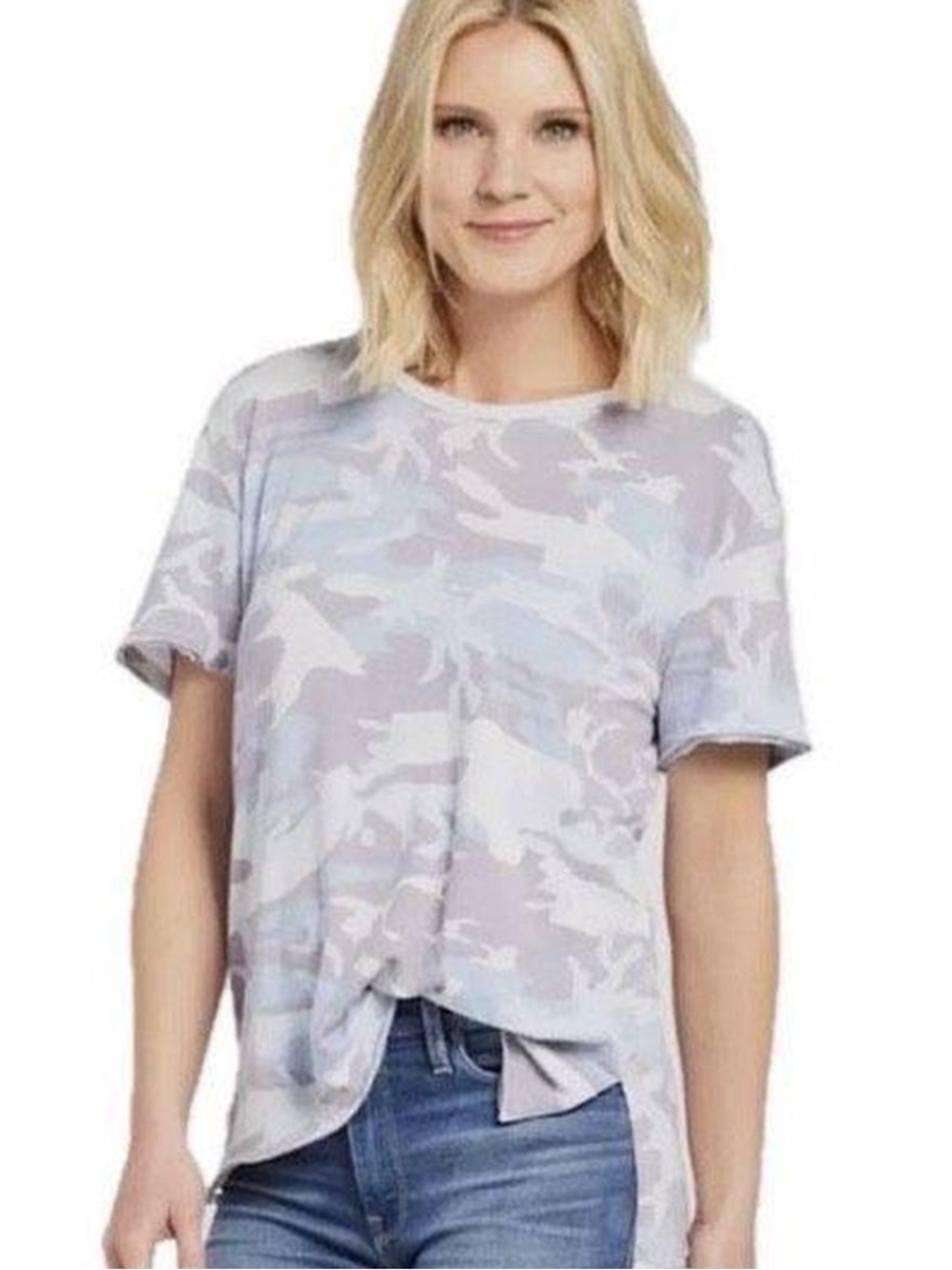 Free People Distressed Purple Camo Tee